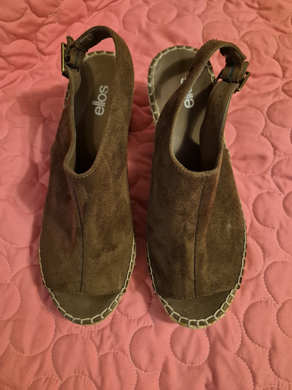 Ellos Brown Suede Slingback Espadrille Wedges